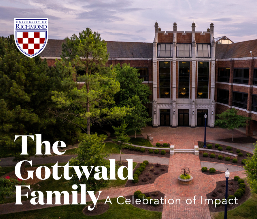 The cover of The Gottwald Impact Book features a photo of the University of Richmond campus.