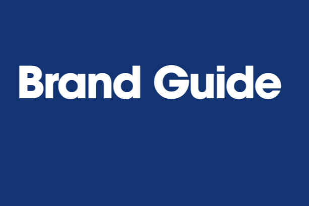 Against a blue background in white-colored text: "Brand Guide."
