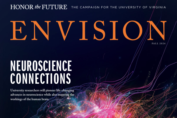 The cover of Envision Magazine's fall 2024 issue reads "Honor the Future: The Campaign for the University of Virginia."