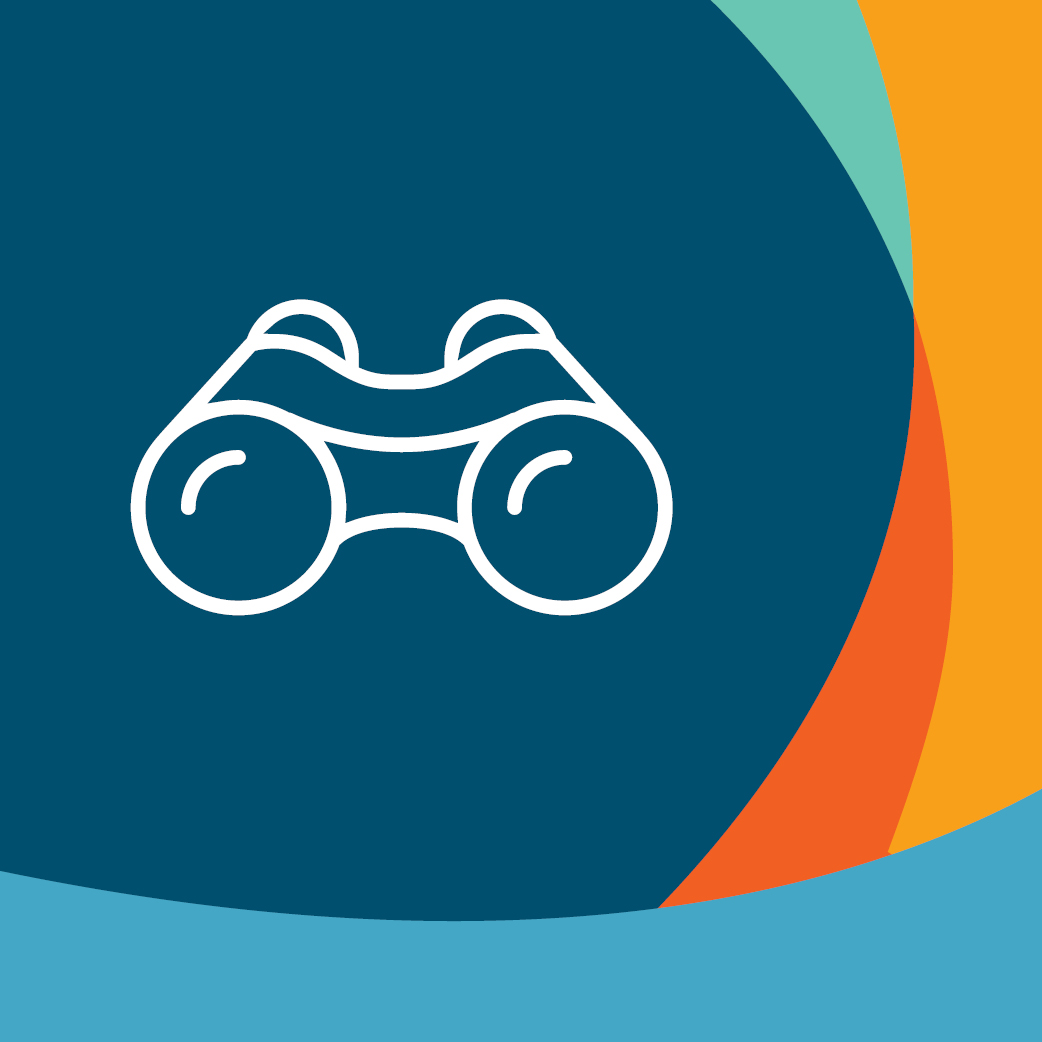 A logo with binoculars 
