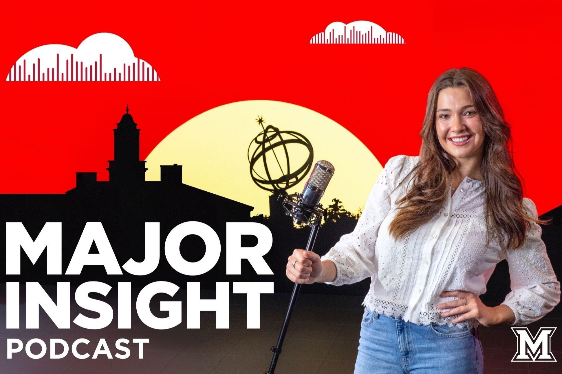 An ad for Major Insight features an image of host Michaela Buck.