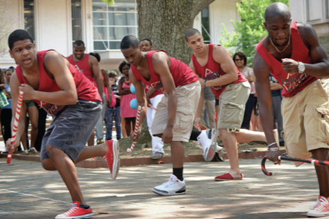2014 members of UNC's Kappa Alpha Psi perform a step show in the Pit.