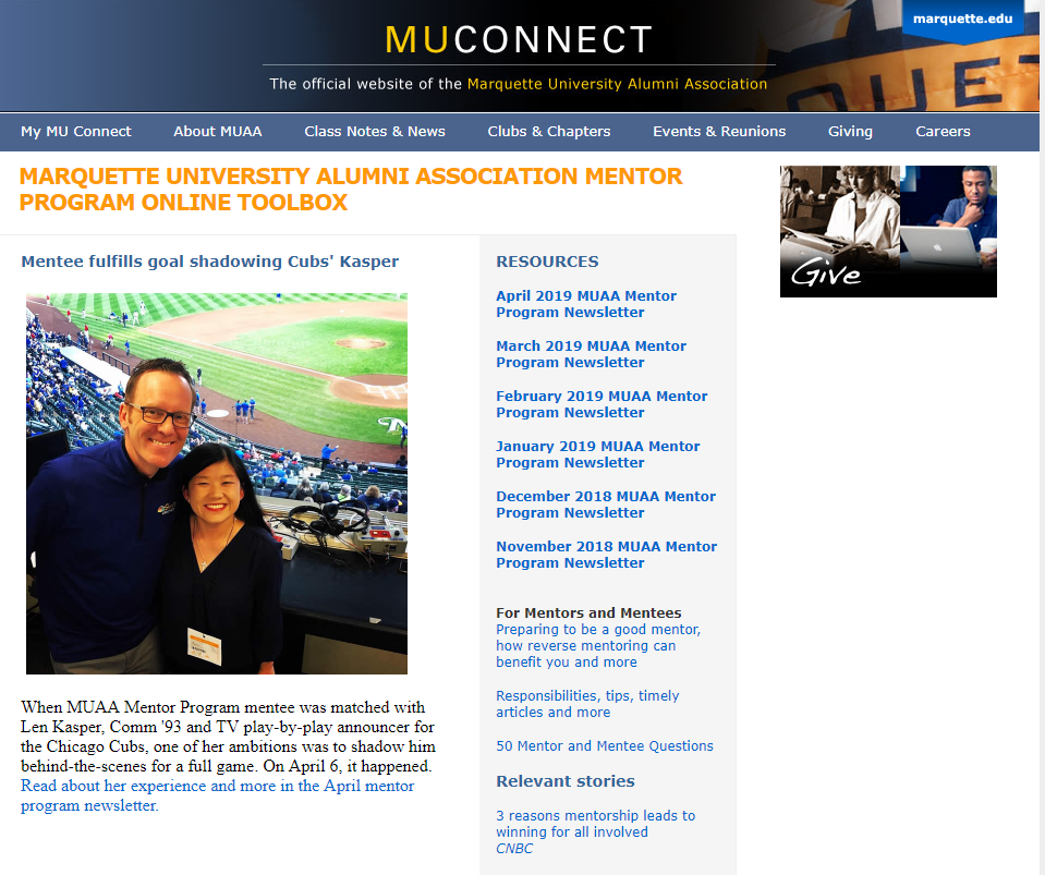 Blazing New Trails: The Marquette University Alumni Association Mentor Program