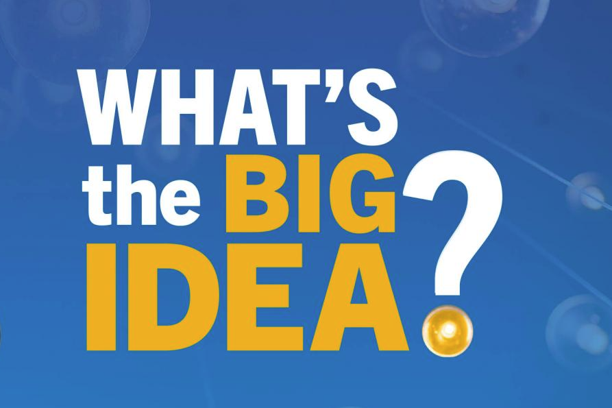 Logo for University of Manitoba's What's the Big Idea? podcast with white and yellow text against a light blue background.