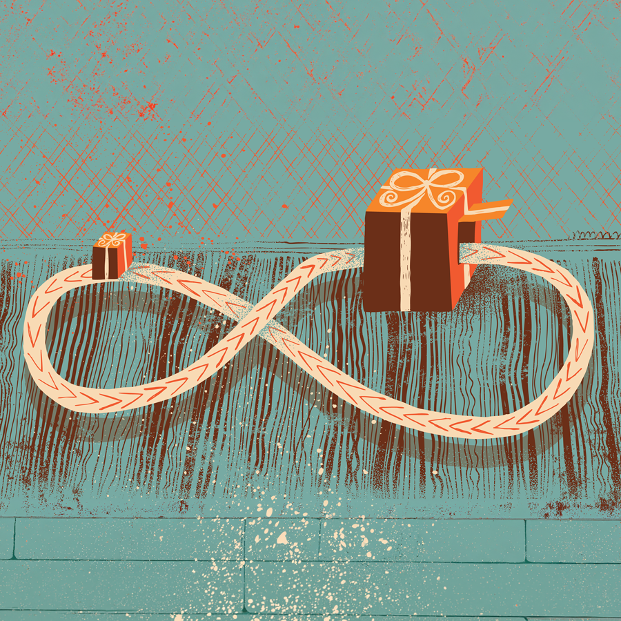 Mobius strip passing through two gifts