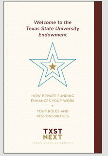 screenshot of cover of "Welcome to the Endowment" materials from Texas State University