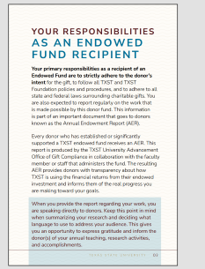 screenshot of "Welcome to the Endowment" materials from Texas State University