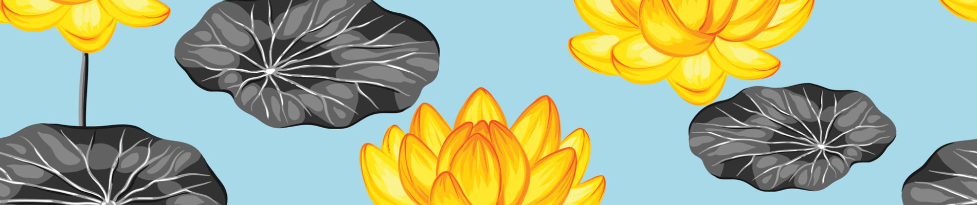 pond lilies and leaves on a blue background
