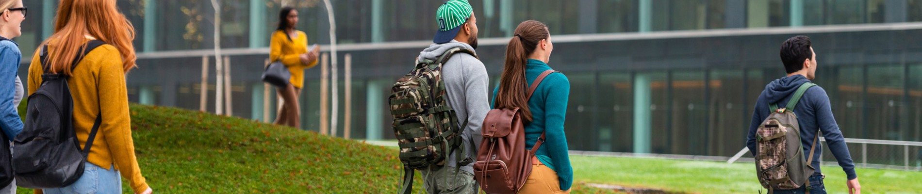 Students walking across campus