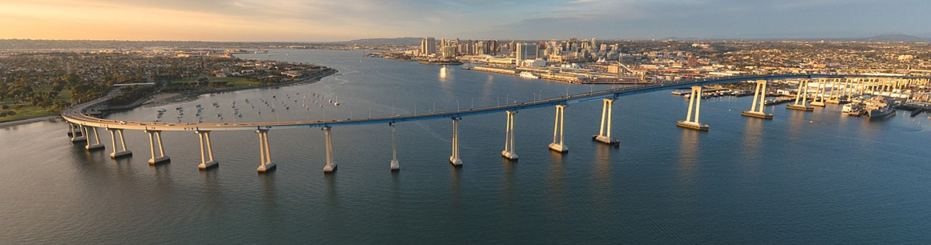arial view of bridge and San Diego harbor