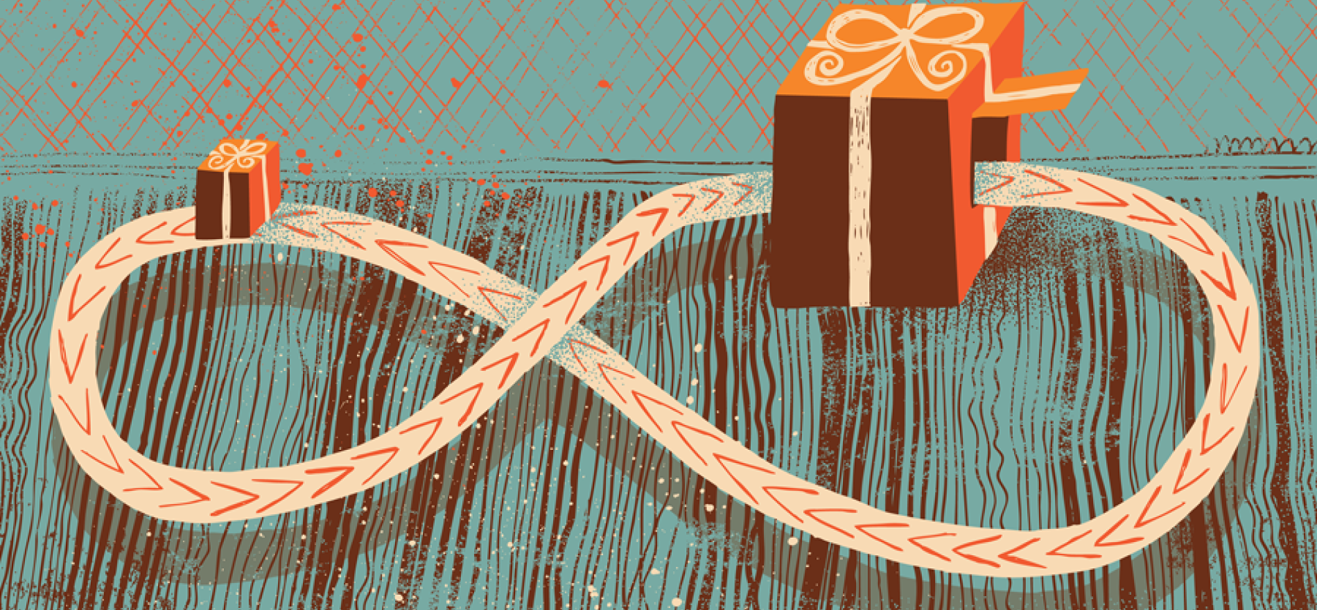 Mobius strip passing through two gifts