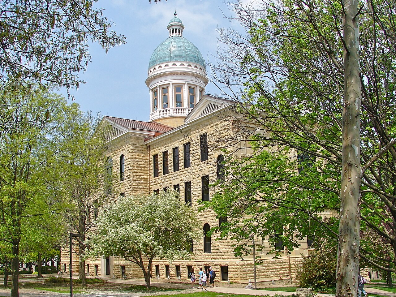 The historical Old Main building at Augustana College