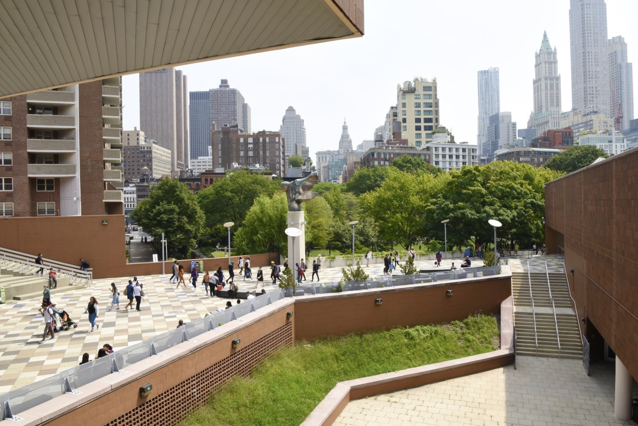 Aerial shot of Borough of Manhattan Community College's campus.