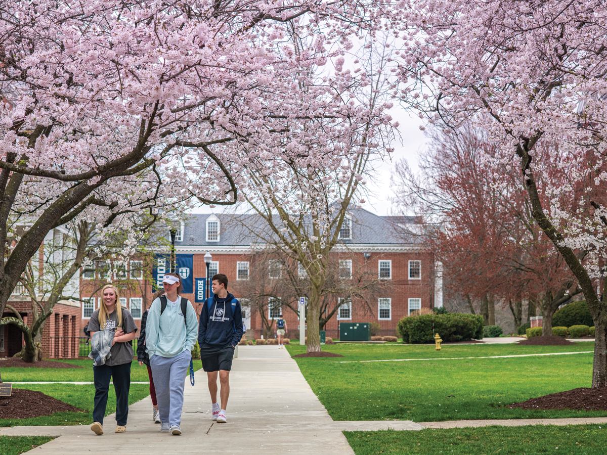 Students walking through Hood College Campus