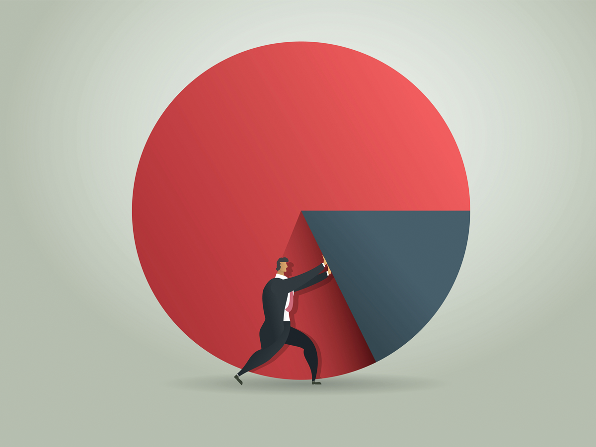Man pushing a wedge within a pie chart