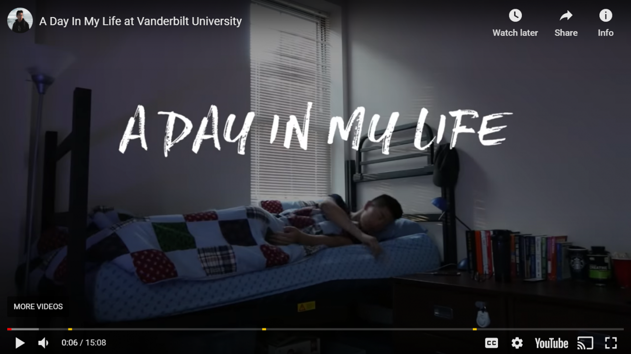 Screenshot of a video of a student's day in the life