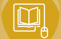 Illustration of a mouse connected to a book on a yellow background