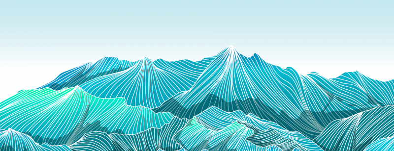 blue-green cartoon of mountains