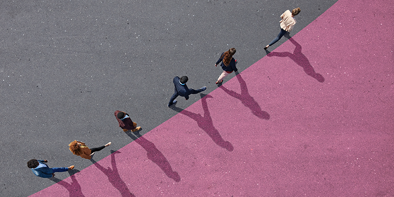 Six people walking in a stylized teaser image for Marketing Matters