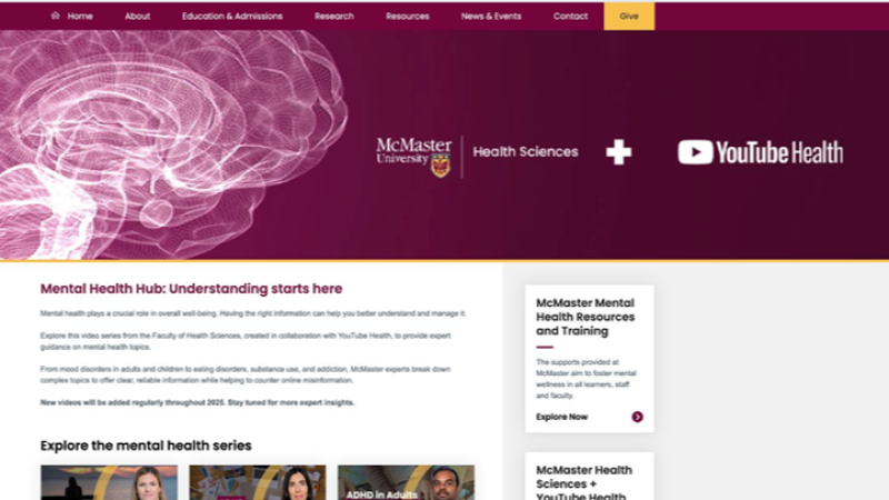 A screenshot of the homepage of McMaster University's Mental Health Hub website.