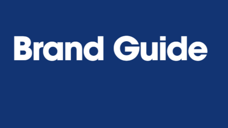 Against a blue background in white-colored text: "Brand Guide."