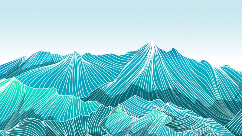 blue-green cartoon of mountains