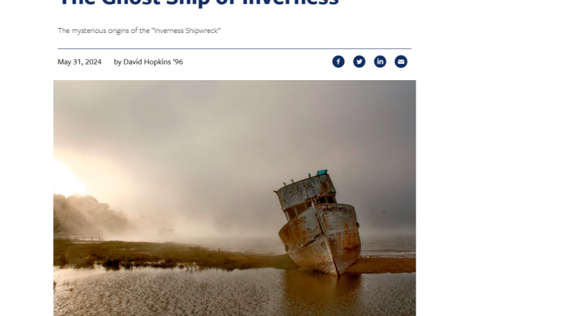 A screenshot of the headline "The Ghost Ship of Inverness." It's paired with a photo of the titular ship.