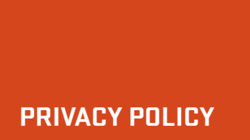 Against an orange background, the words "Privacy Policy" in white-colored text.