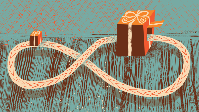 Mobius strip passing through two gifts