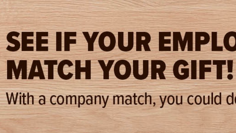 An email banner features a pair of feet wearing mismatched striped socks--one brown, one teal--and the words, "See if your employer will match your gift!"