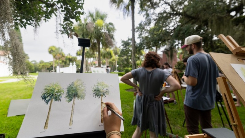 POV of someone sketching with watercolors