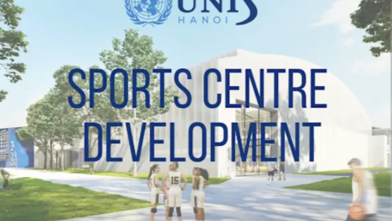 An architectural rendering of the new United Nations International School of Hanoi sports center.