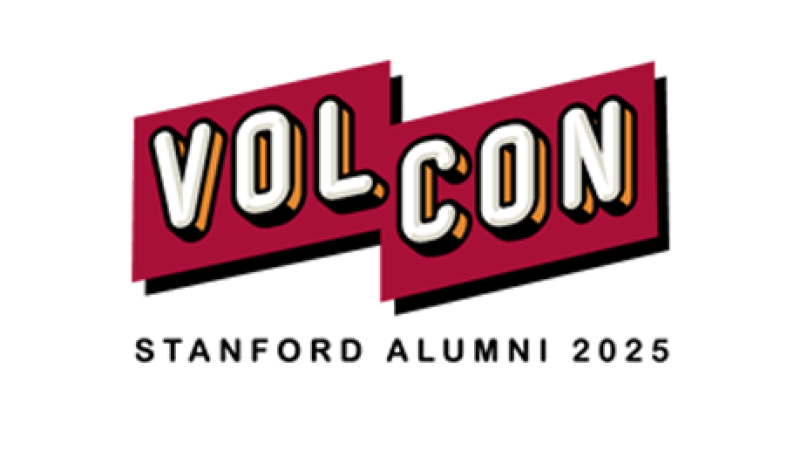 The logo for SAA VolCon 2025. It features "VolCon" in big white letters with a boxy red border and mustard-colored accents on each letter.
