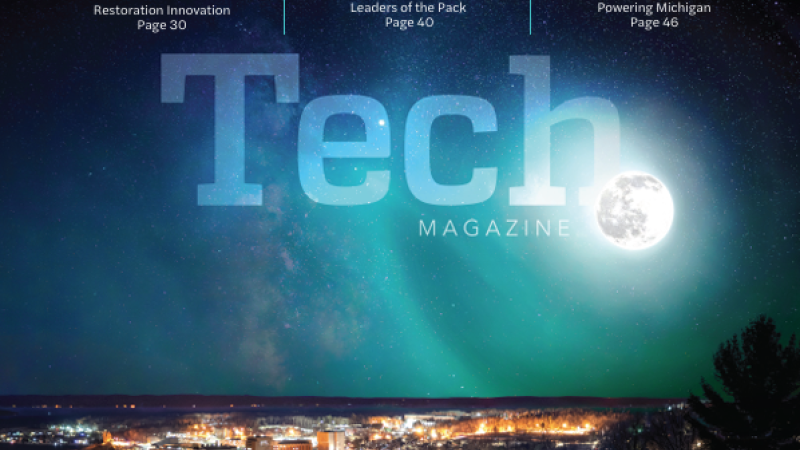 The cover for Tech Magazine shows the night sky and the moon.