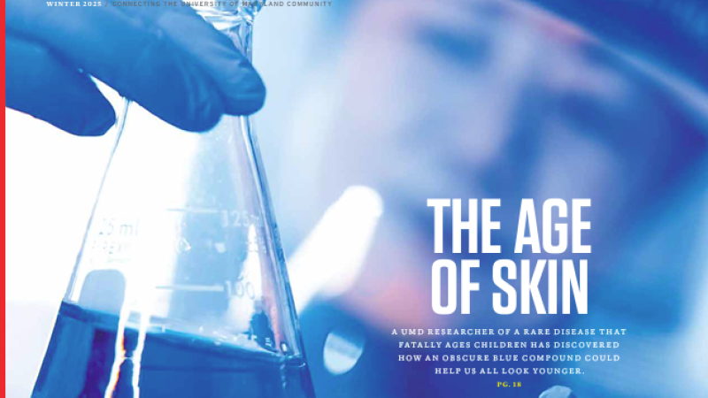 The cover of the Winter 2025 issue of Terp features a close-up of hands wearing blue medical gloves holding a scientific flask.