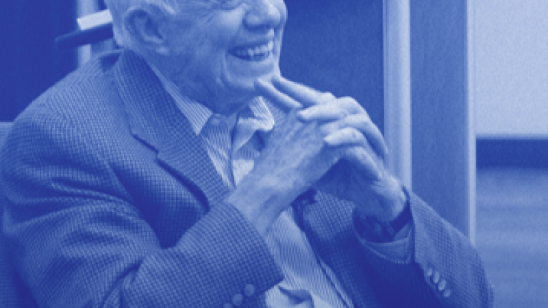 A photo of President Jimmy Carter with a blue color tint.