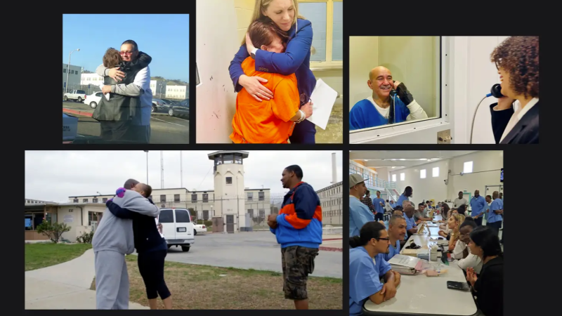 A series of photos of incarcerated or formerly-incarcerated peoples reuniting with loved ones.