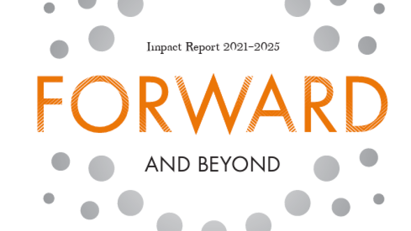 The cover of the Venture Forward Impact Report features a white background and gray dots arranged in a circle surrounding the word "forward" in orange text.