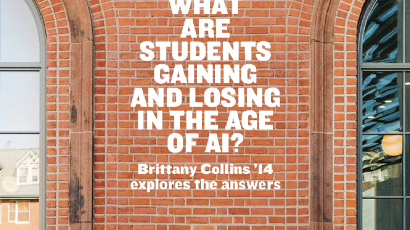 The Fall 2025 cover of the Williston Northampton School Bulletin features a single person sitting against the brick wall of a campus building with arched windows.